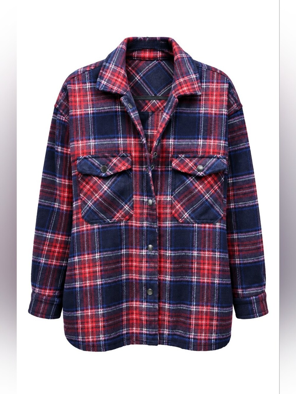 Nordstrom BP Red, Pink & Navy Plaid Flannel Snap-front Wool Blend Jacket Sz Med